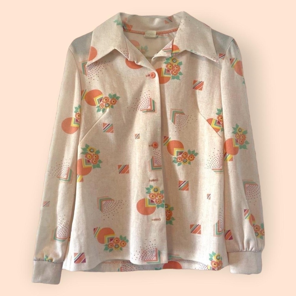 Vintage Peach Button Down Patterned Shirt